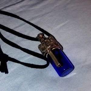 Blue glass storage necklace “heavy”